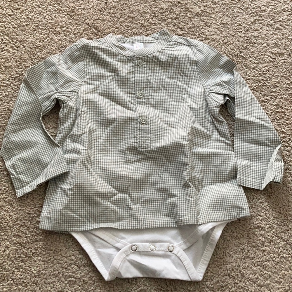 Little Sun 2T Boys Green Gingham Bodysuit